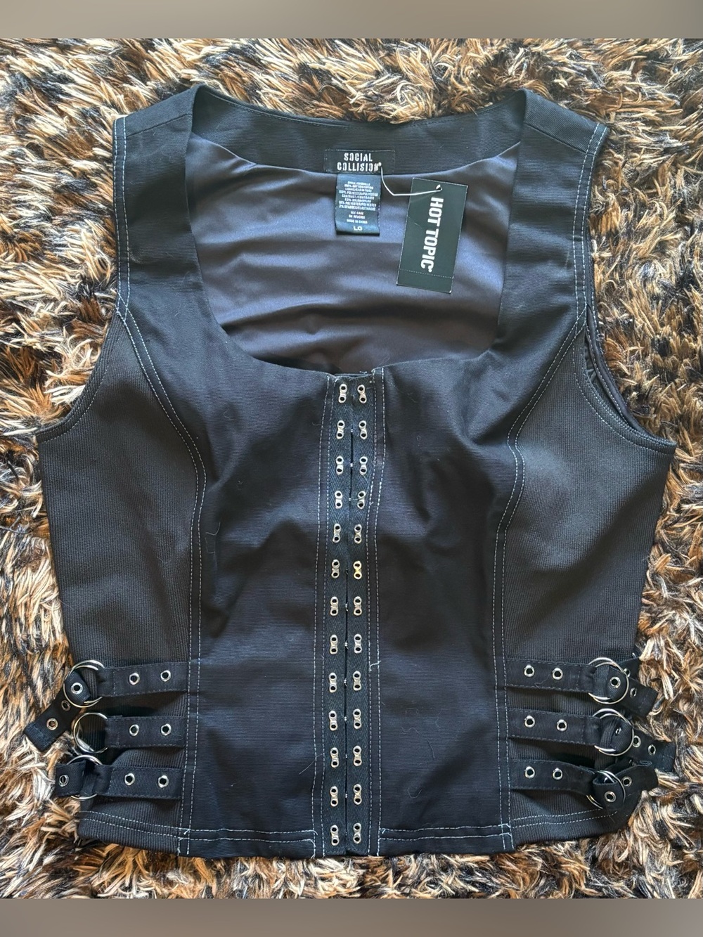 Women's Black Eyelet Buckle Detail Vest - Picture 2 of 6